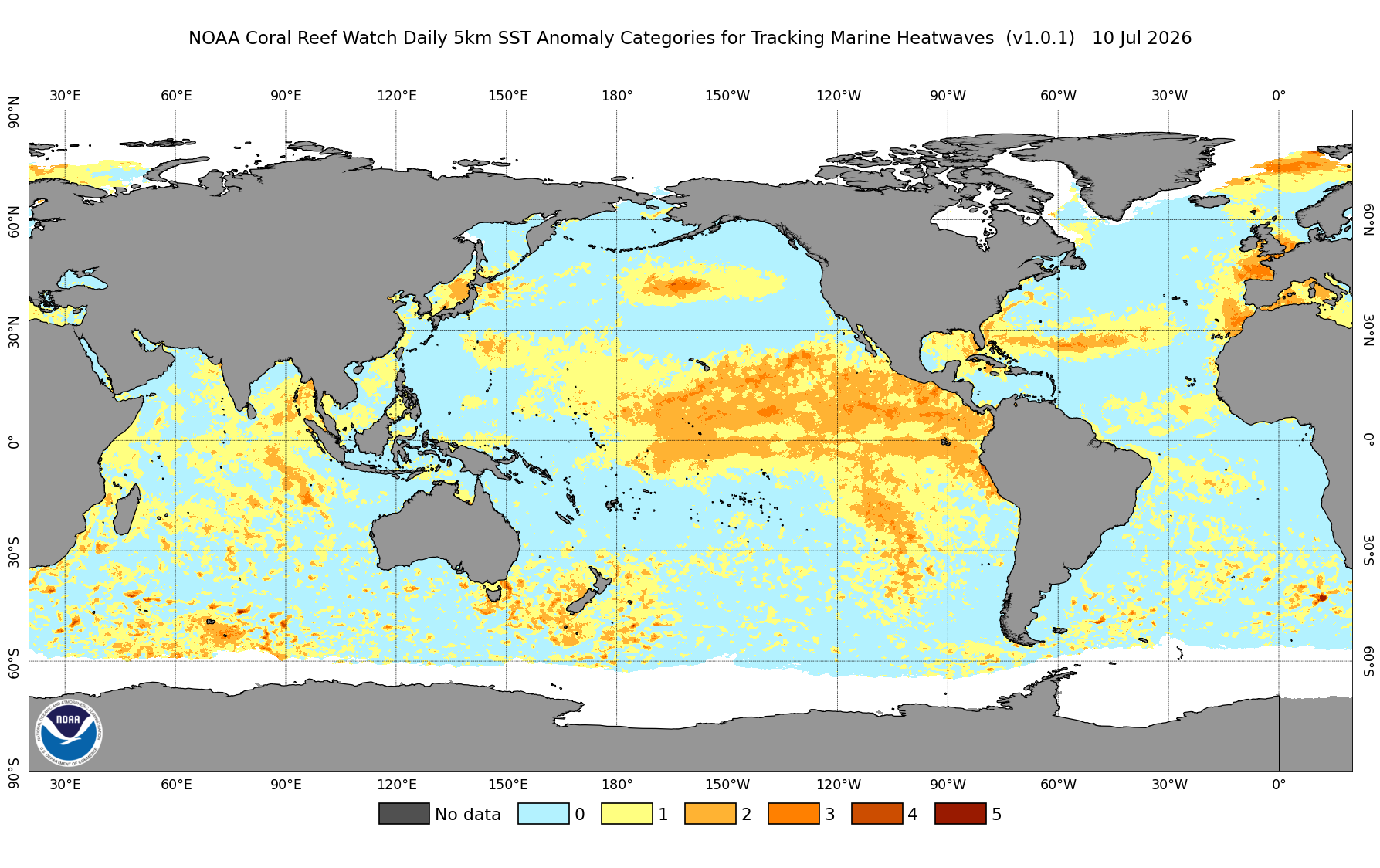 Global marine heatwave category map from NOAA Coral Reef Watch